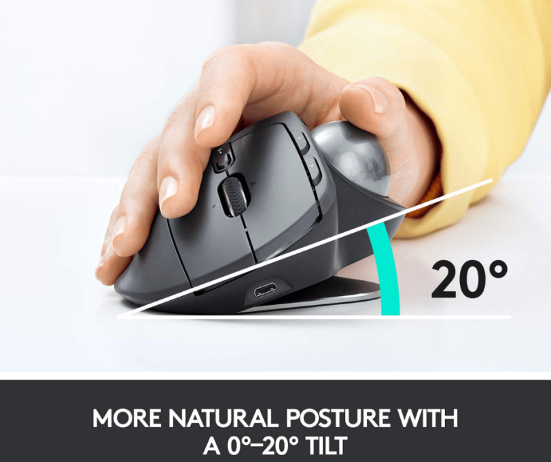 Logitech MX Ergo Wireless Trackball Mouse, Ergonomic Design, Move Content Between 2 Windows and Apple Mac Computers (Bluetooth or USB), Rechargeable - Image 3