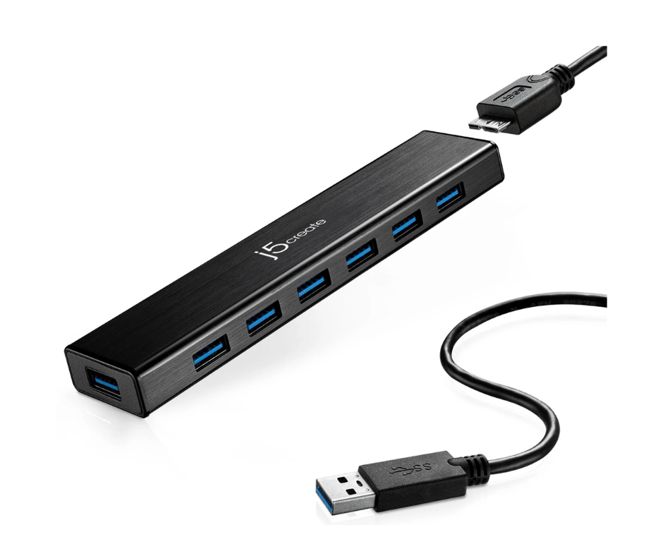 JUH377 USB™ 3.0 7-Port HUB – j5create 1 j5create 7-Port Powered USB 3.0 Data Hub with 3.3 ft Extended Cale - Image 1